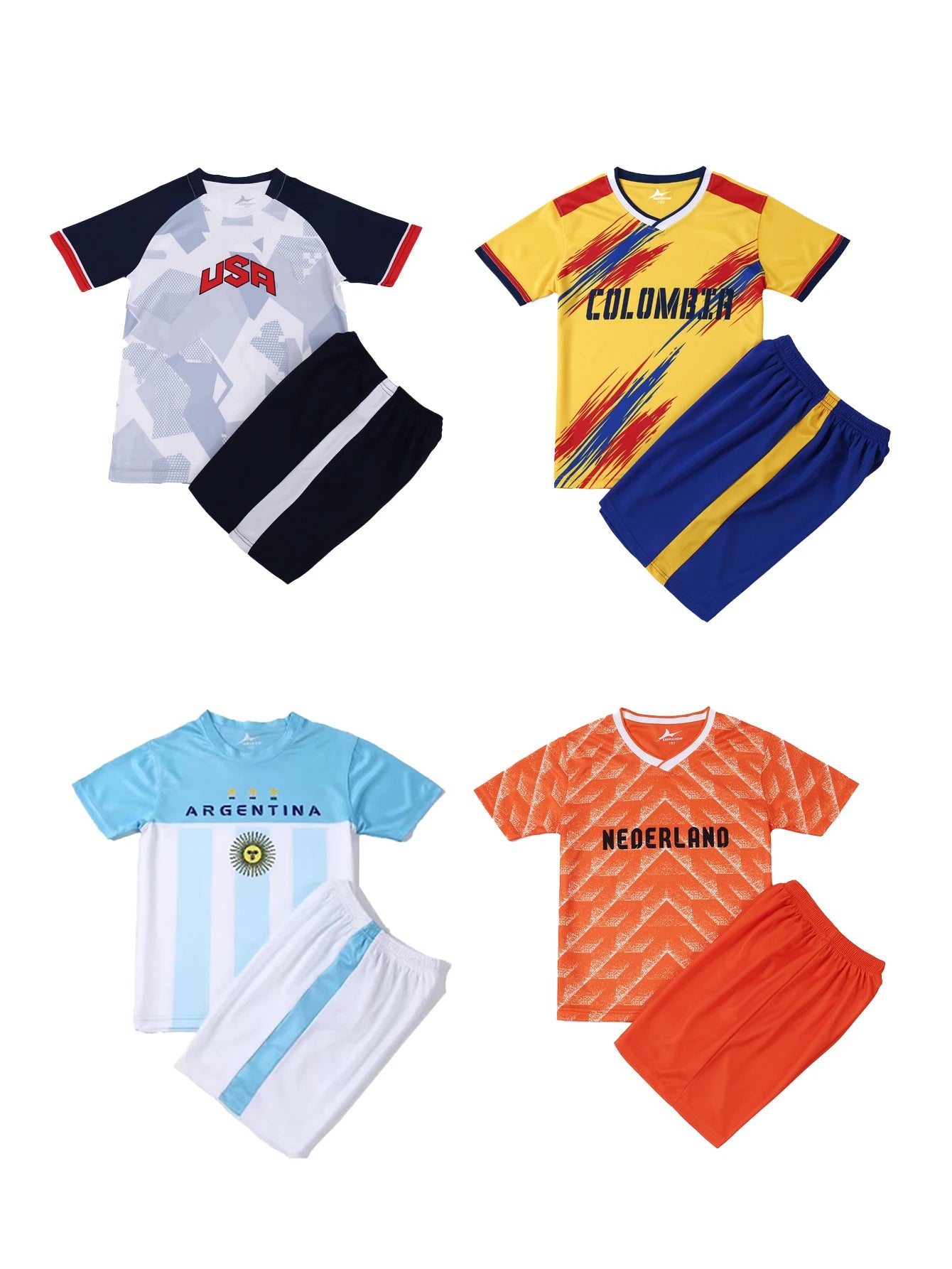 Yingruida Italy Spain Mexico and Brazil Kids Soccer Uniform Fashion & Breathable Polyester Summer Football Kit Child's Gift