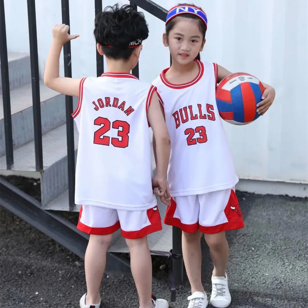 Children's Basketball Uniform Set Primary School Performance Number Printing Words Bull Team Number 23 Basketball Outfit