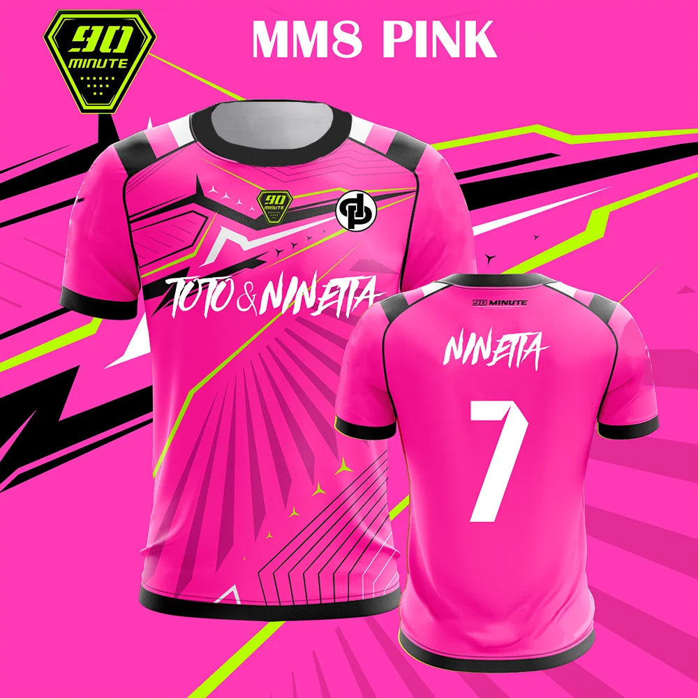 “2025 Unisex MM8 PINK Jersey! Retro Rose Fabric + Embossed ‘TOTO & NINETA’—‘NINETA 7’ Back for Playful-Sleek Sporty Chic!”