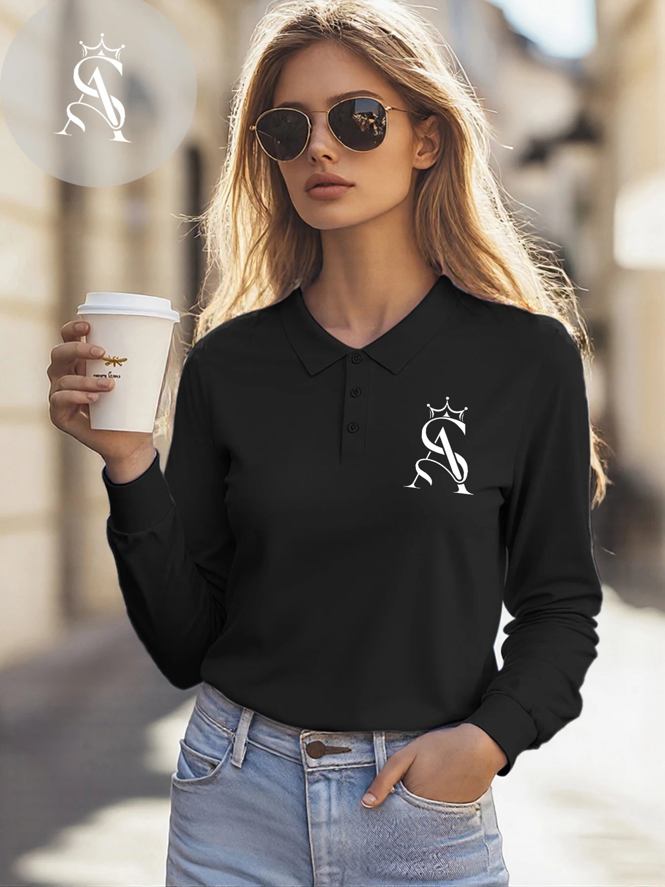 Crown Letter Sa Simple Pattern Polo Shirt Womens Business Golf Shirts Soft Hip Hop Clothes Culture Collar Female Streetwear