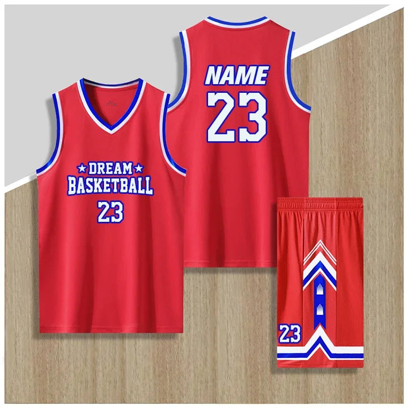 Boys Basketball Uniforms Custom 100% Polyester Mesh Throwback Breathable Kids Basketball Jersey Quick Dry Basketball Shirts 2302