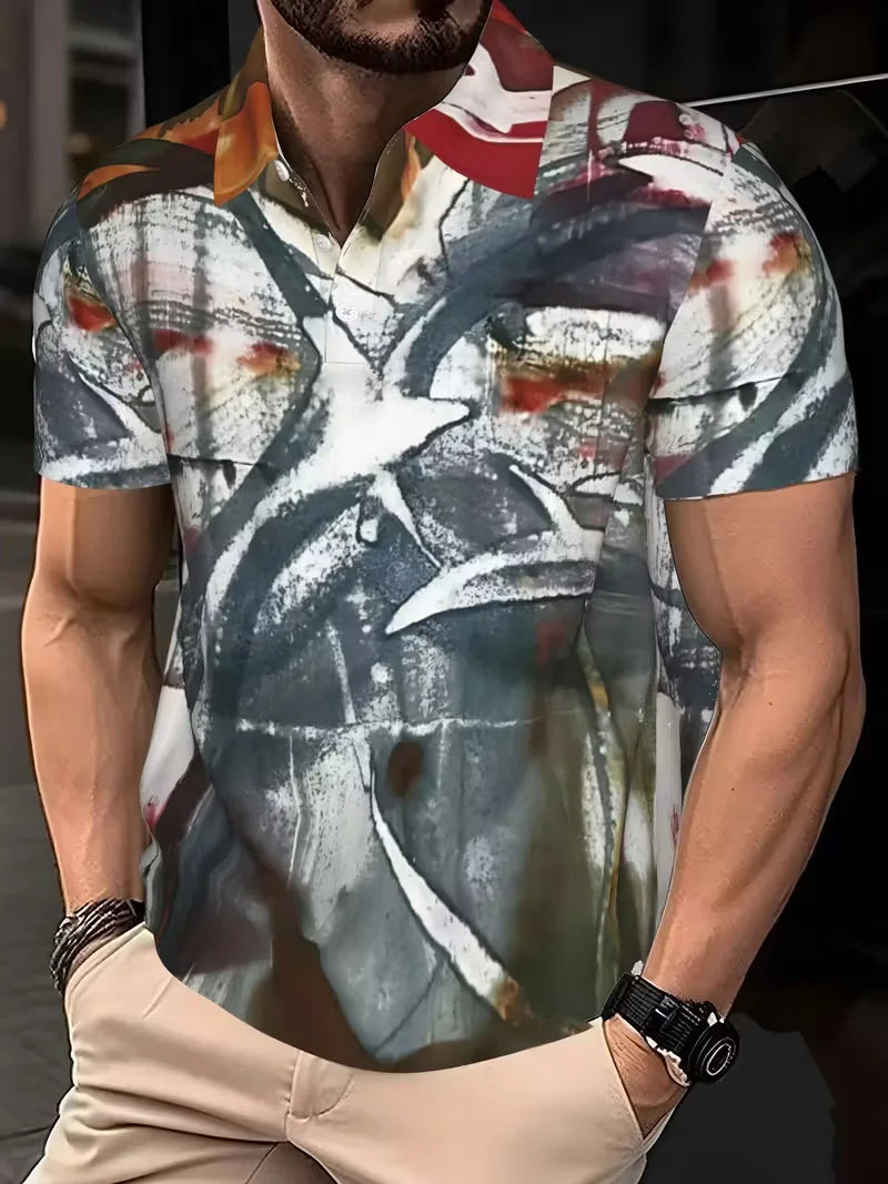 Fashionable 3D men's polo shirt short sleeved summer men's top fashionable men's clothing casual men's clothing