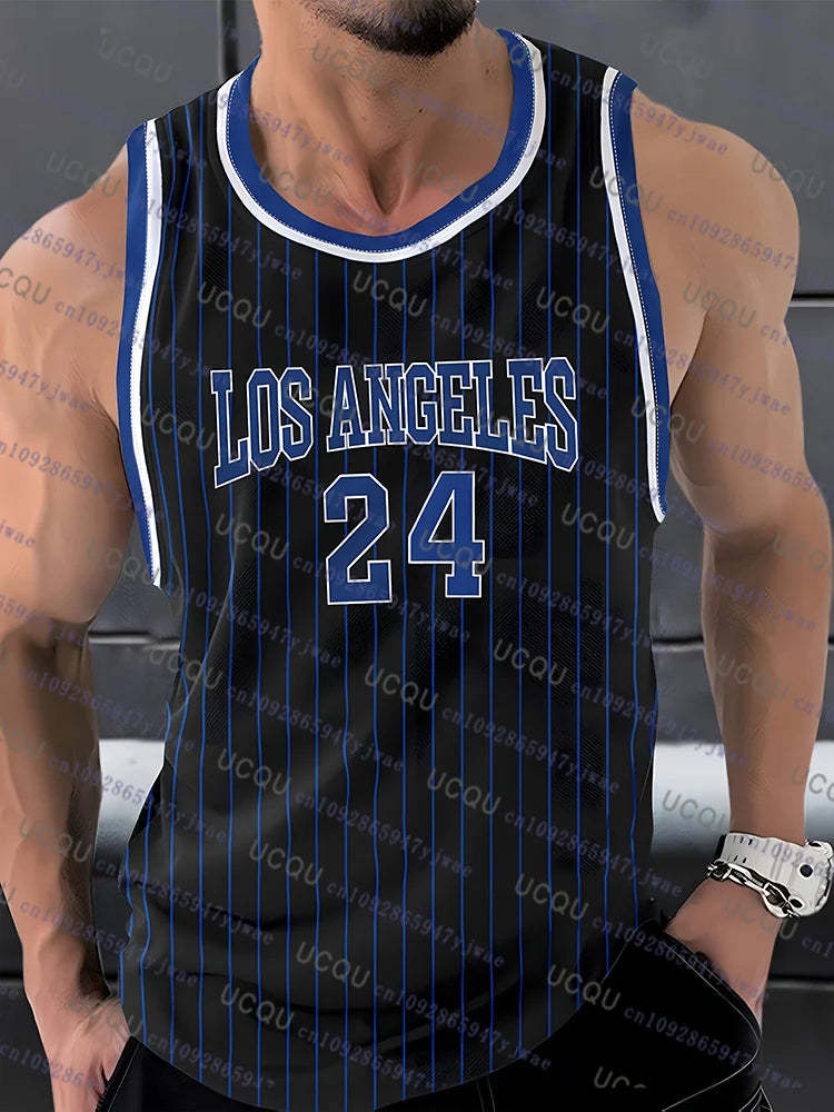 New Los Angeles NO.24 Basketball Jersey Top Men's Sleeveless Sport Vest Summer Casual Running Outdoor Activities Oversize Vest