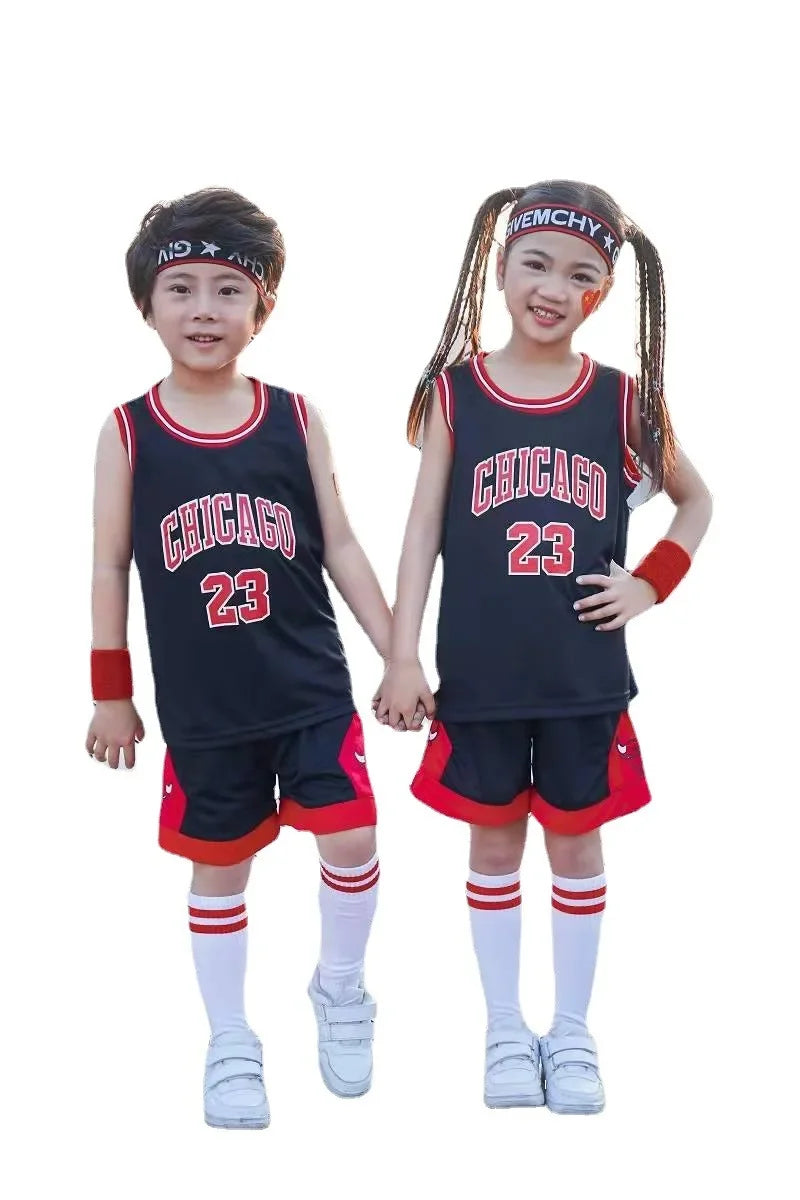 Children's Basketball Uniform Set Primary School Performance Number Printing Words Bull Team Number 23 Basketball Outfit