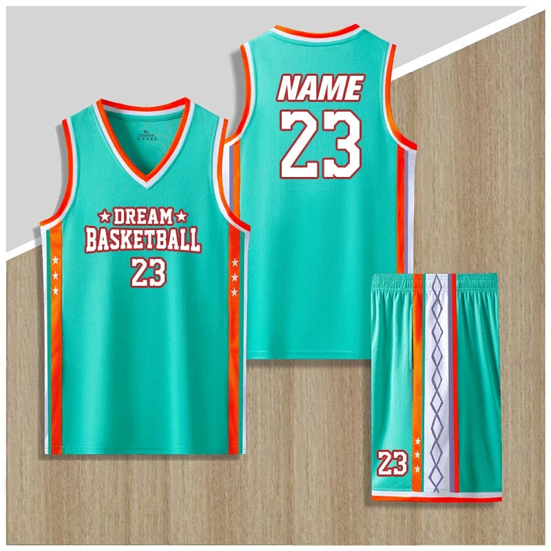 Boys Basketball Uniforms Custom 100% Polyester Mesh Throwback Breathable Kids Basketball Jersey Quick Dry Basketball Shirts 2302