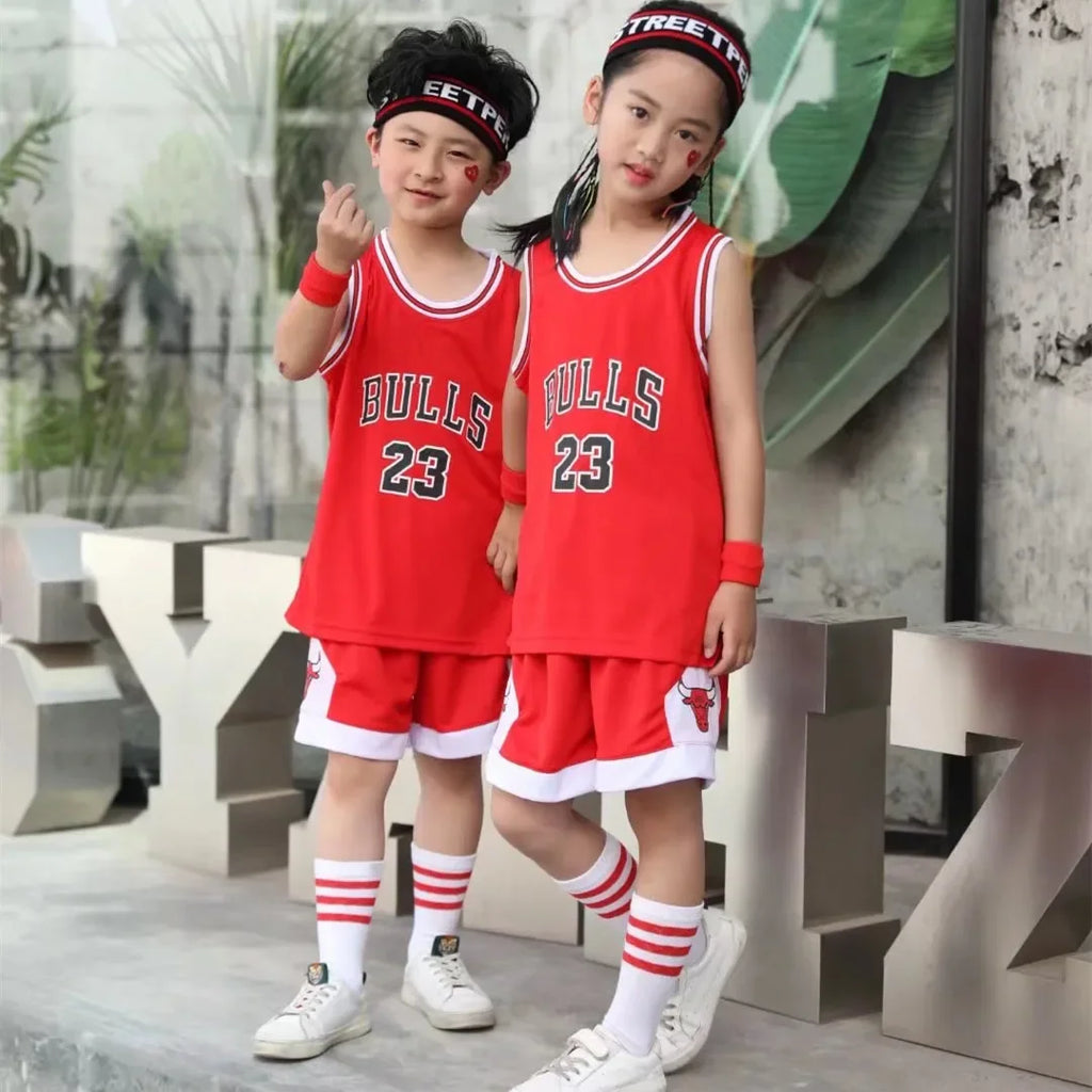 Children's Basketball Uniform Set Primary School Performance Number Printing Words Bull Team Number 23 Basketball Outfit