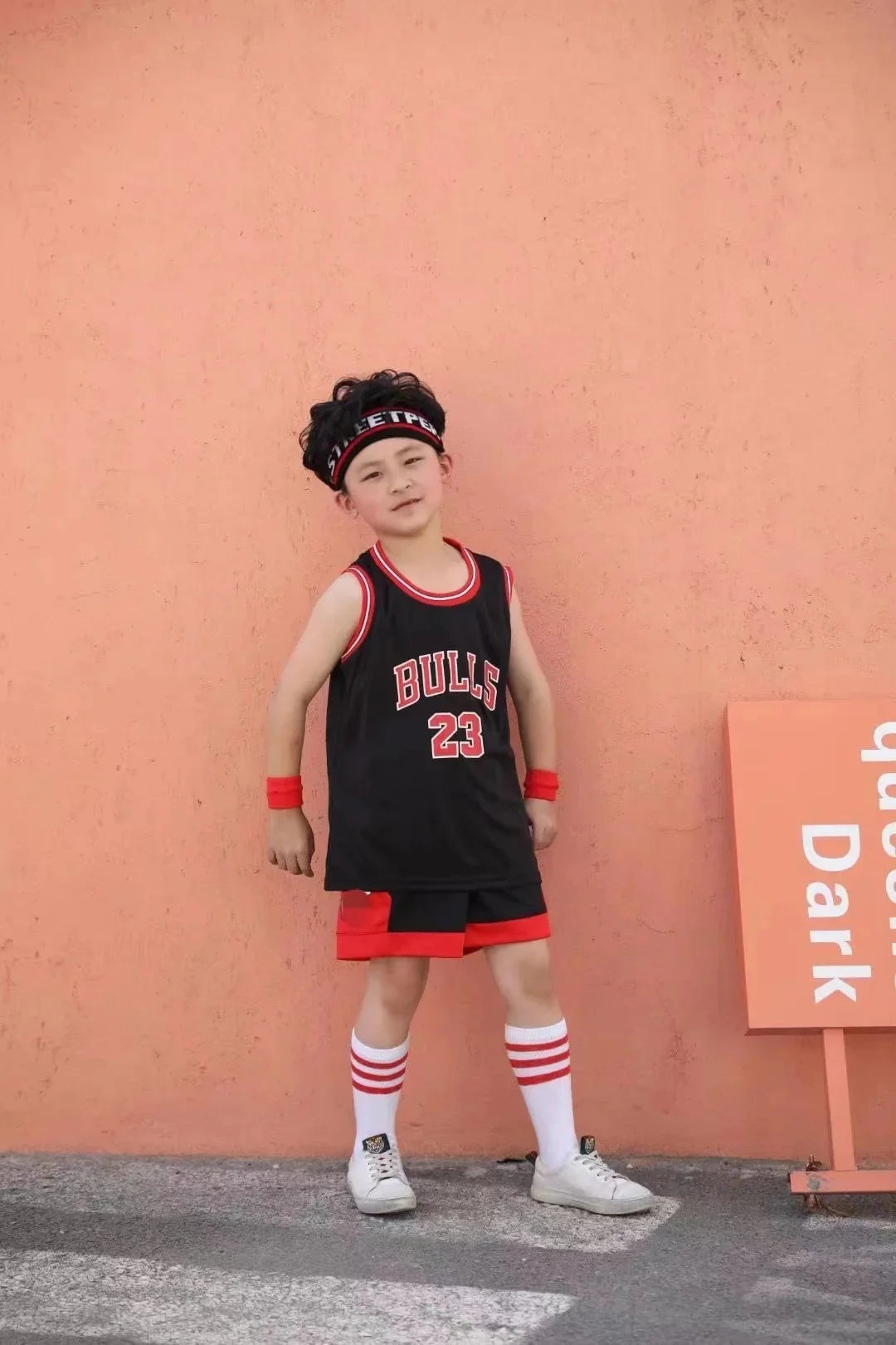 Children's Basketball Uniform Set Primary School Performance Number Printing Words Bull Team Number 23 Basketball Outfit