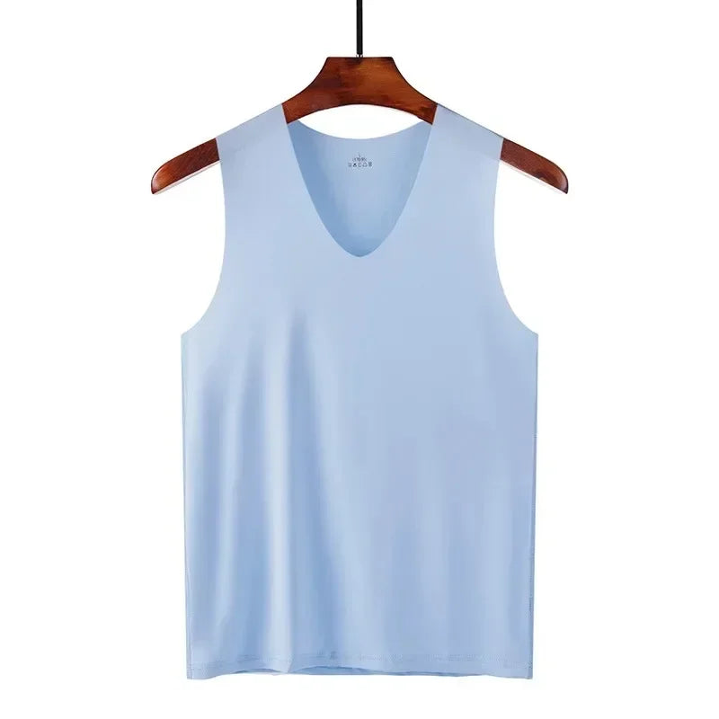 Silk Tank Tops Seamless Mens Vest Sleeveless Sport Bodysuit Vest for Men Clothing Plain Casual Summer Tank Undershirts Cool Gym