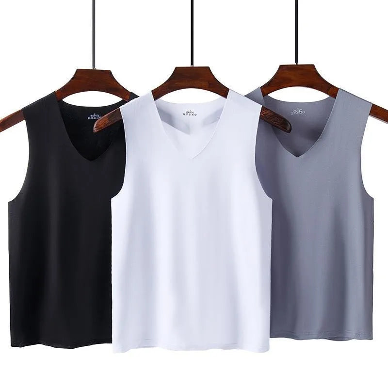 Silk Tank Tops Seamless Mens Vest Sleeveless Sport Bodysuit Vest for Men Clothing Plain Casual Summer Tank Undershirts Cool Gym