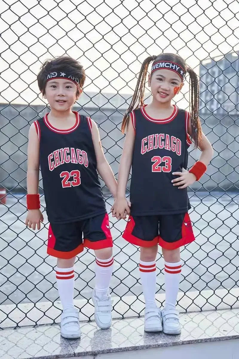 Children's Basketball Uniform Set Primary School Performance Number Printing Words Bull Team Number 23 Basketball Outfit