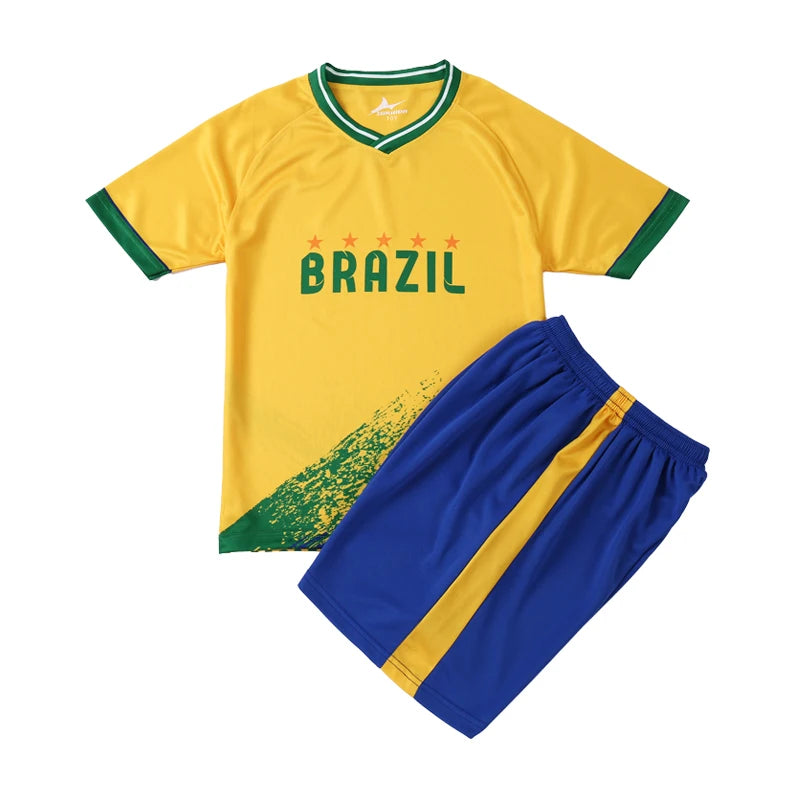 Yingruida Italy Spain Mexico and Brazil Kids Soccer Uniform Fashion & Breathable Polyester Summer Football Kit Child's Gift