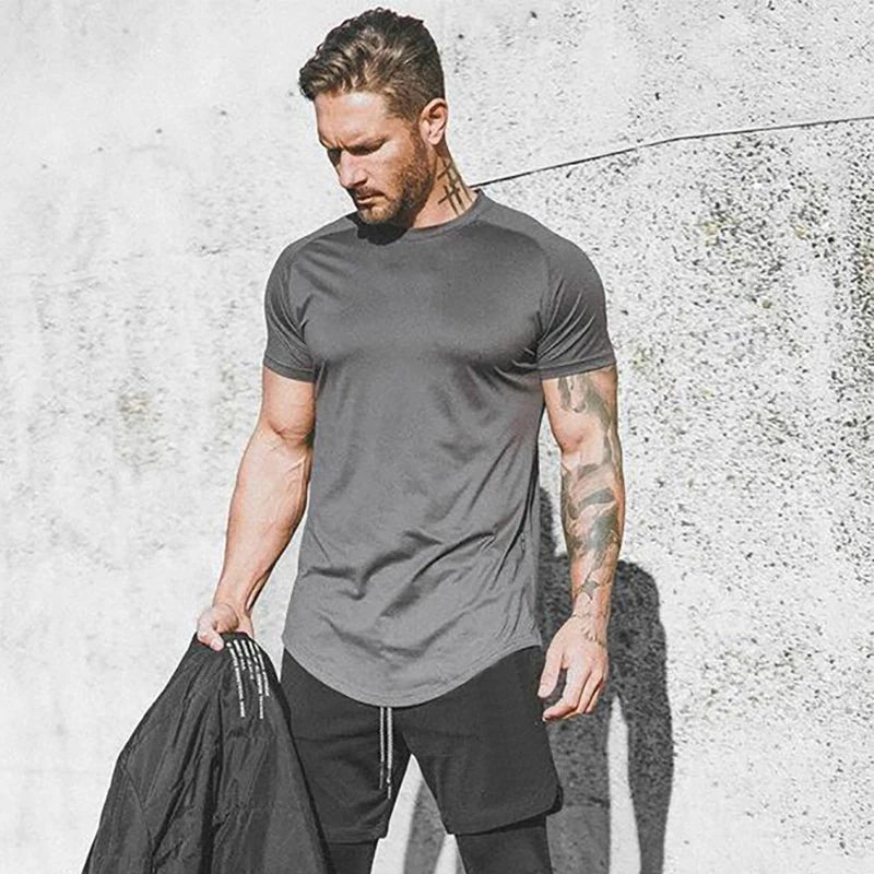 Plain Summer Mesh Quick Dry Short Sleeve Shirts Gym Fitness Muscle Slim Fit Clothing Mens Bodybuilding Sport Breathable T-shirts