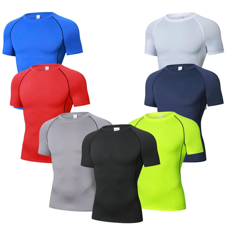 Men Compression White T-Shirts Short Sleeve Tops Tees Casual Gym T Shirt Man Quick Dry Football T Shirts Sportswear Male Clothes