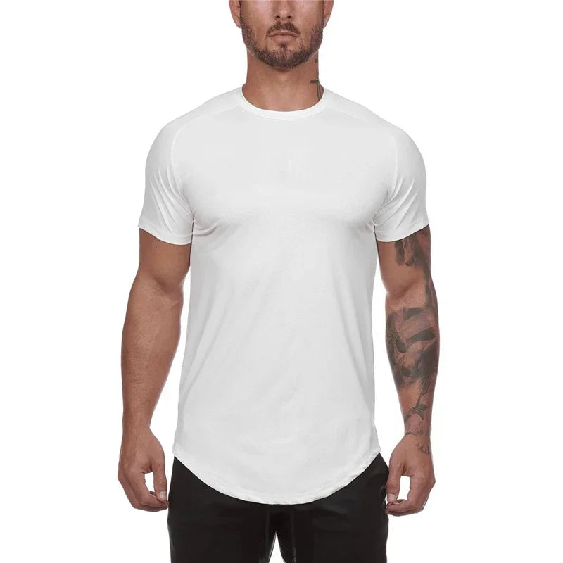 Plain Summer Mesh Quick Dry Short Sleeve Shirts Gym Fitness Muscle Slim Fit Clothing Mens Bodybuilding Sport Breathable T-shirts