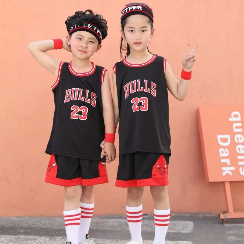 Children's Basketball Uniform Set Primary School Performance Number Printing Words Bull Team Number 23 Basketball Outfit