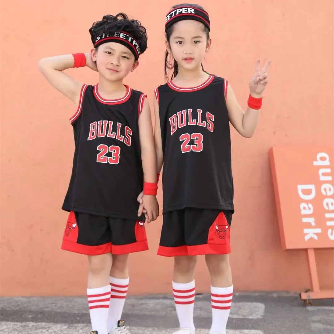 Children's Basketball Uniform Set Primary School Performance Number Printing Words Bull Team Number 23 Basketball Outfit