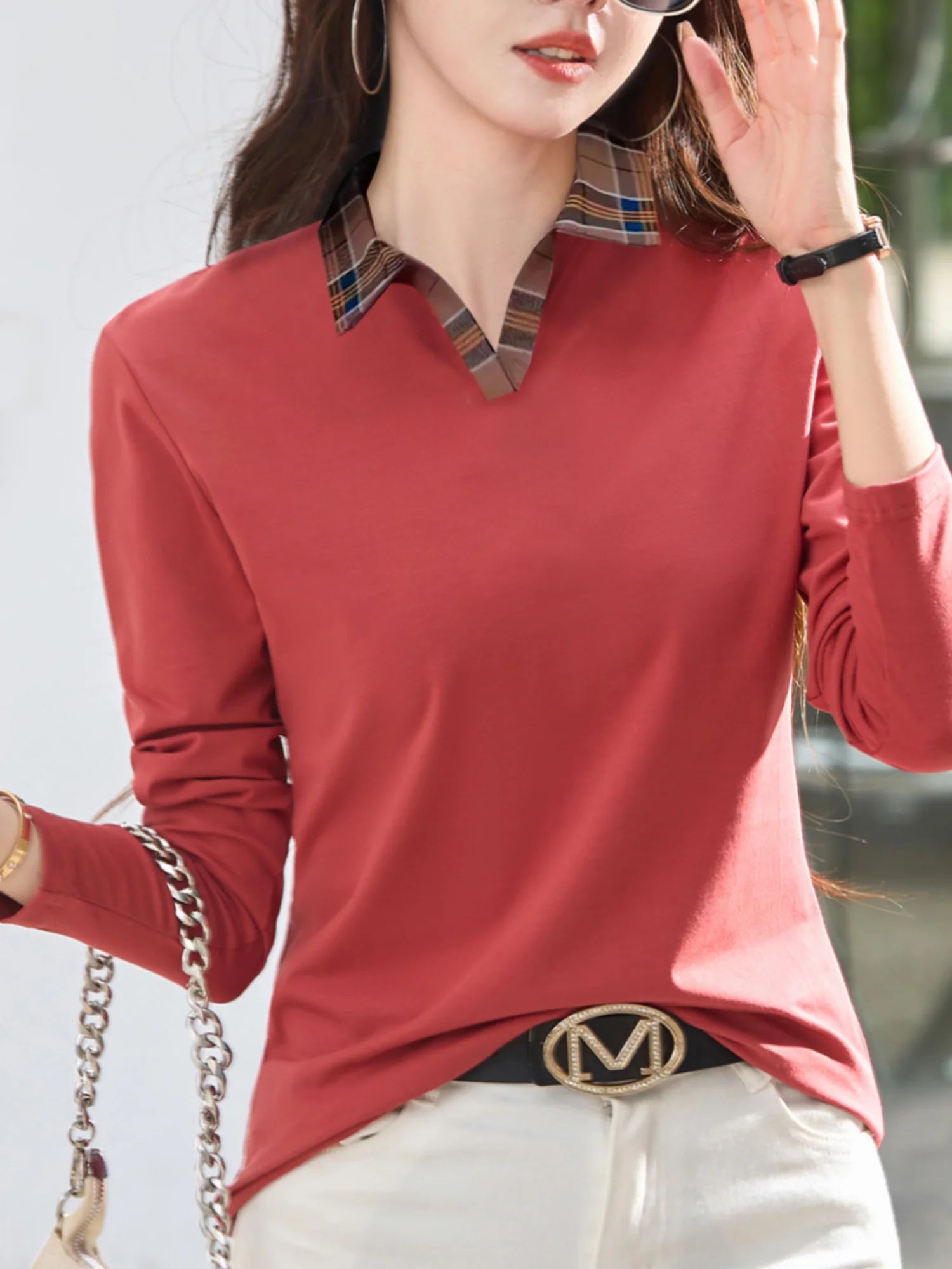 Women's solid color POLO shirt