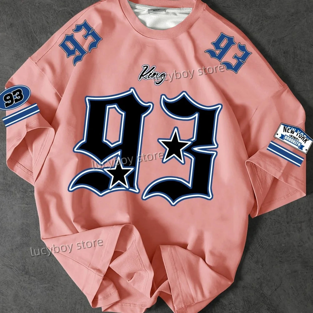 2025 NEW Man O-Neck Sportwear Racing Football Tee Mens KING NO.93 Printed Short Sleeve T Shirt Vintage Casual Tops Men Clothes