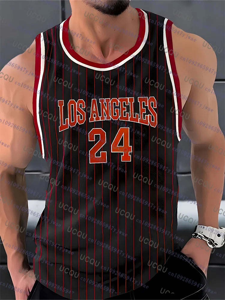New Los Angeles NO.24 Basketball Jersey Top Men's Sleeveless Sport Vest Summer Casual Running Outdoor Activities Oversize Vest