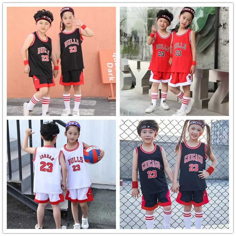 Children's Basketball Uniform Set Primary School Performance Number Printing Words Bull Team Number 23 Basketball Outfit