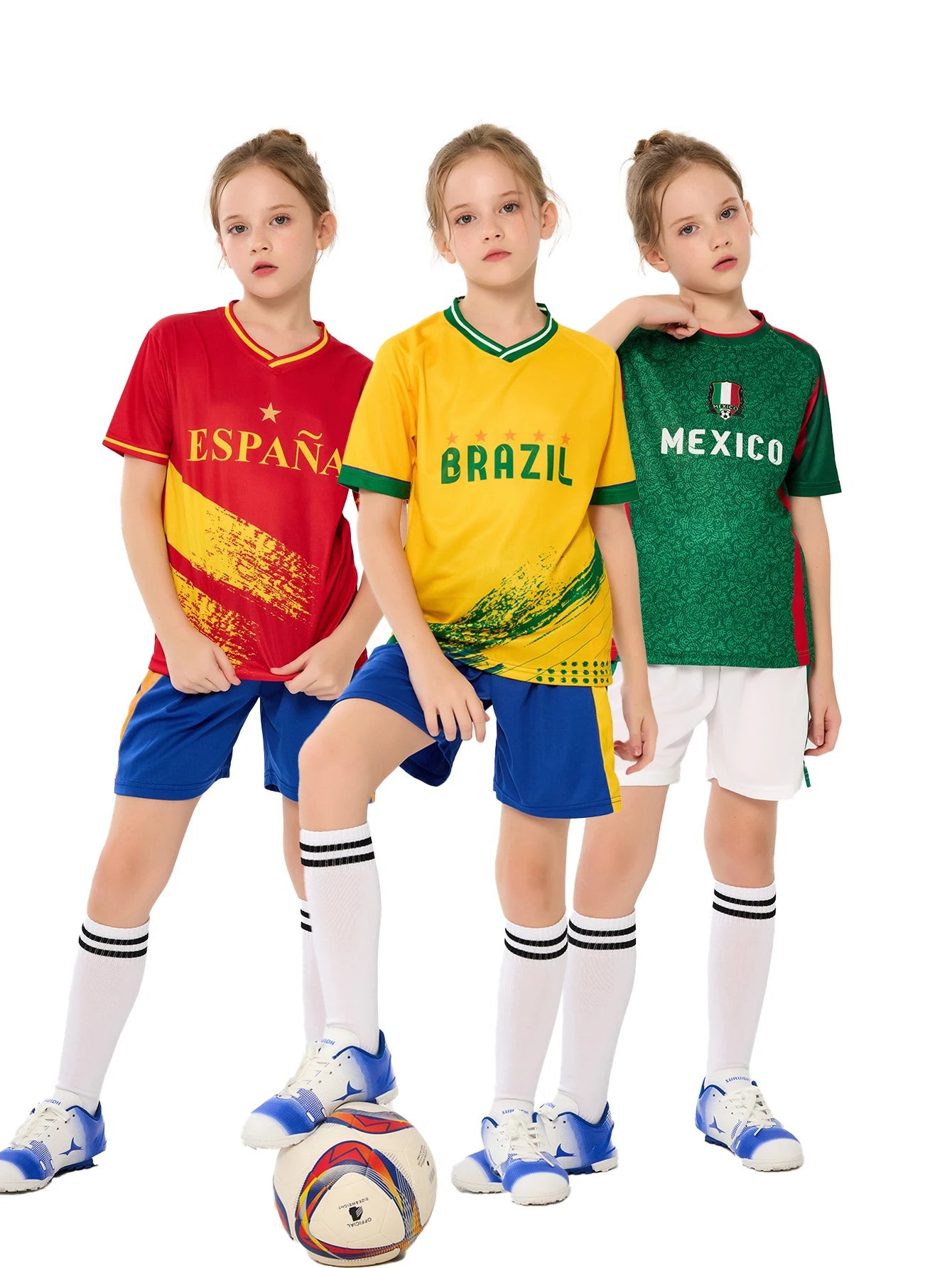 Yingruida Italy Spain Mexico and Brazil Kids Soccer Uniform Fashion & Breathable Polyester Summer Football Kit Child's Gift