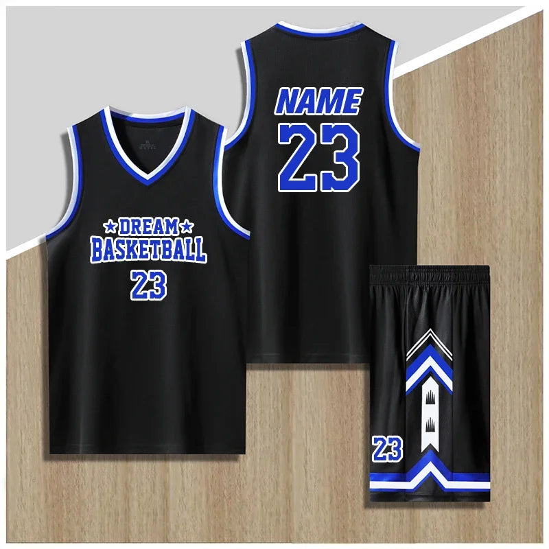 Boys Basketball Uniforms Custom 100% Polyester Mesh Throwback Breathable Kids Basketball Jersey Quick Dry Basketball Shirts 2302