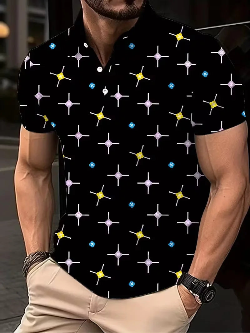 Fashionable 3D men's polo shirt short sleeved summer men's top fashionable men's clothing casual men's clothing