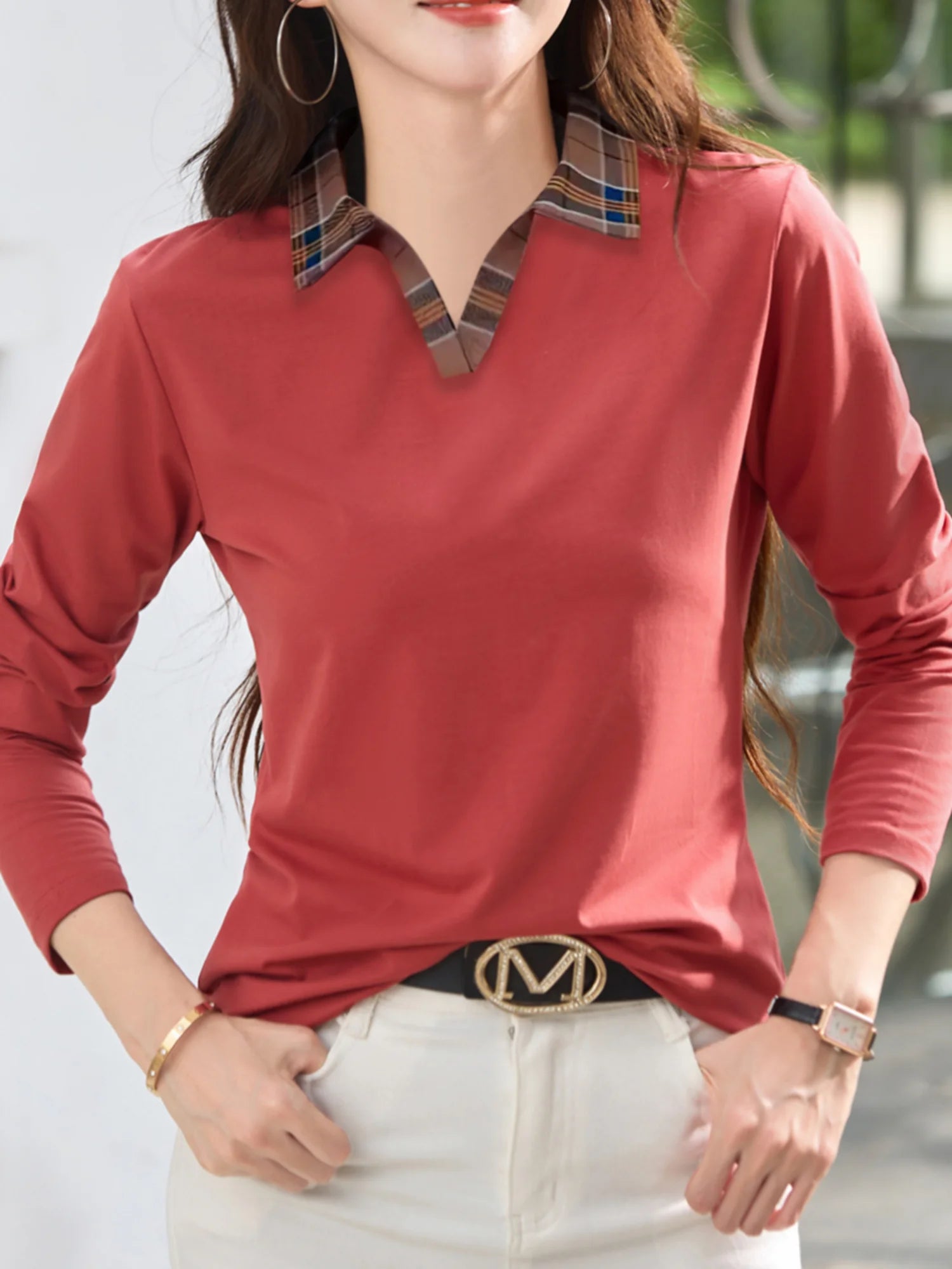 Women's solid color POLO shirt