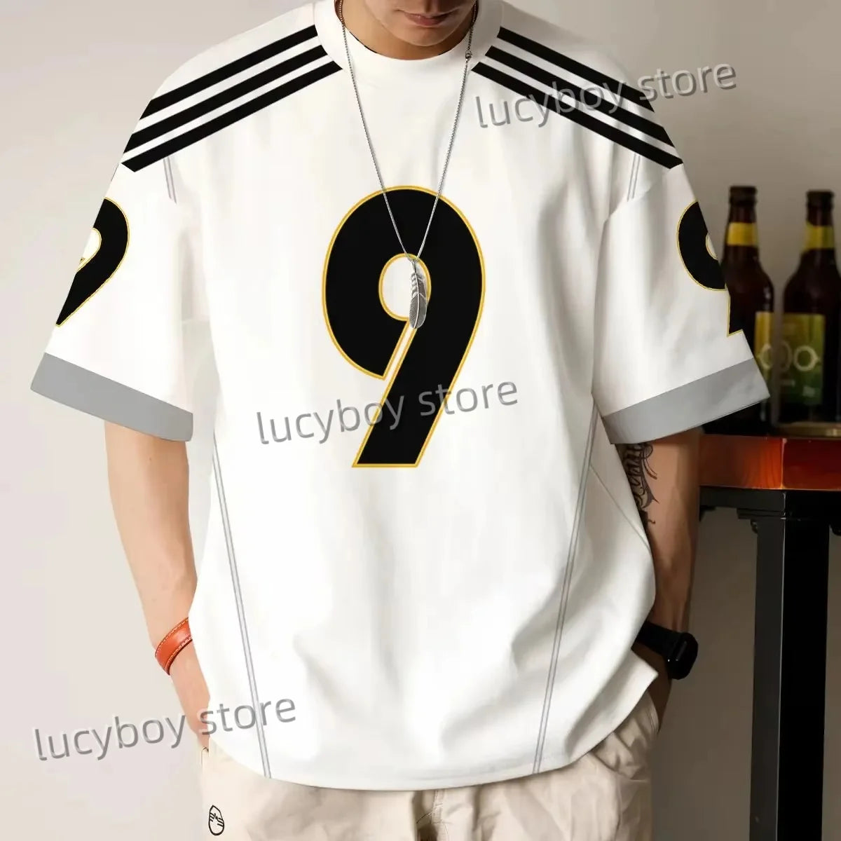 American Style Mens Number Print  Training T-Shirt Man Round Neck Sportwear Football T-Shirt Vintage Oversize Tops Men Clothing