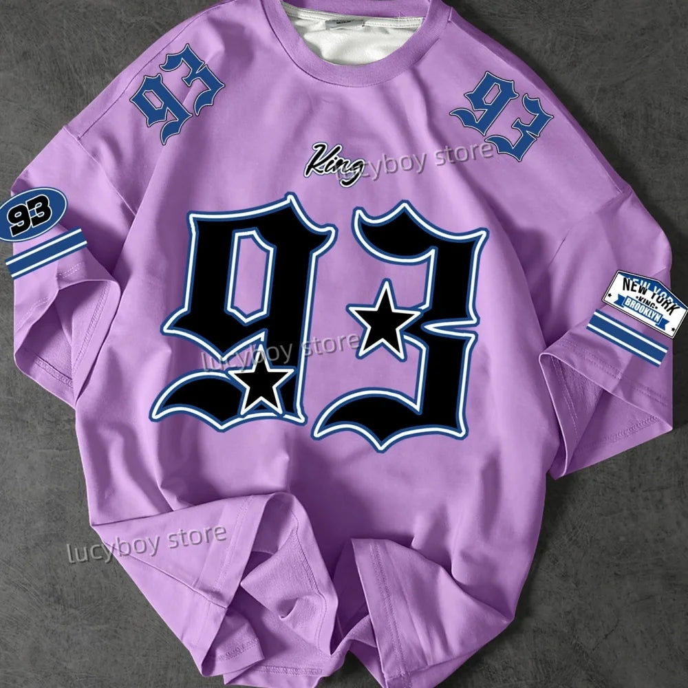 2025 NEW Man O-Neck Sportwear Racing Football Tee Mens KING NO.93 Printed Short Sleeve T Shirt Vintage Casual Tops Men Clothes