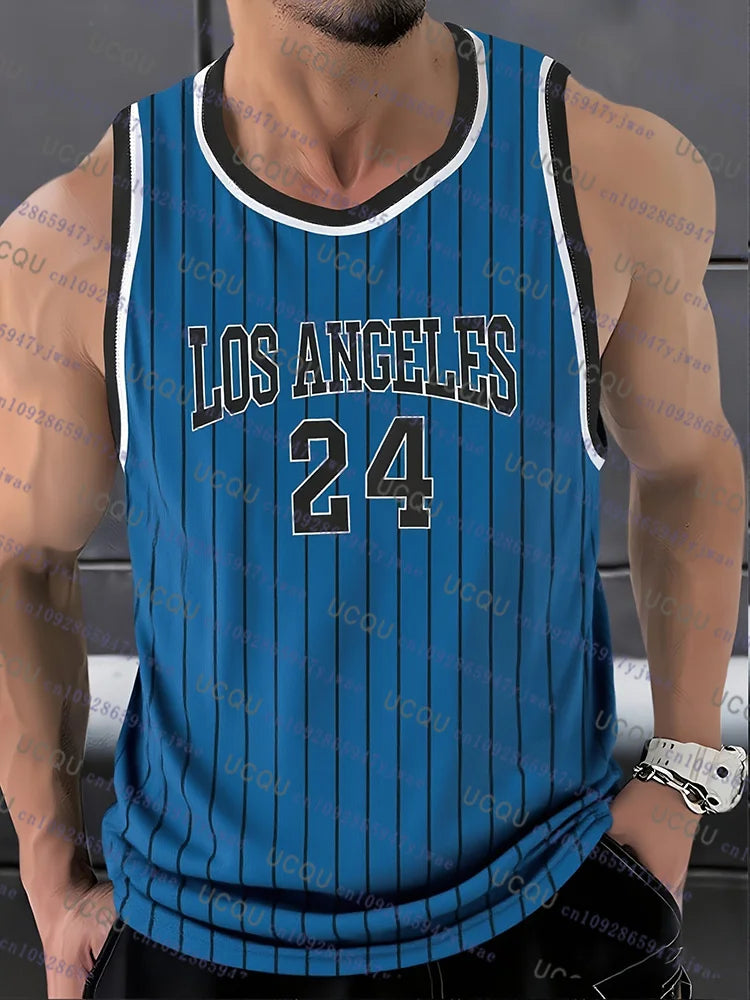 New Los Angeles NO.24 Basketball Jersey Top Men's Sleeveless Sport Vest Summer Casual Running Outdoor Activities Oversize Vest