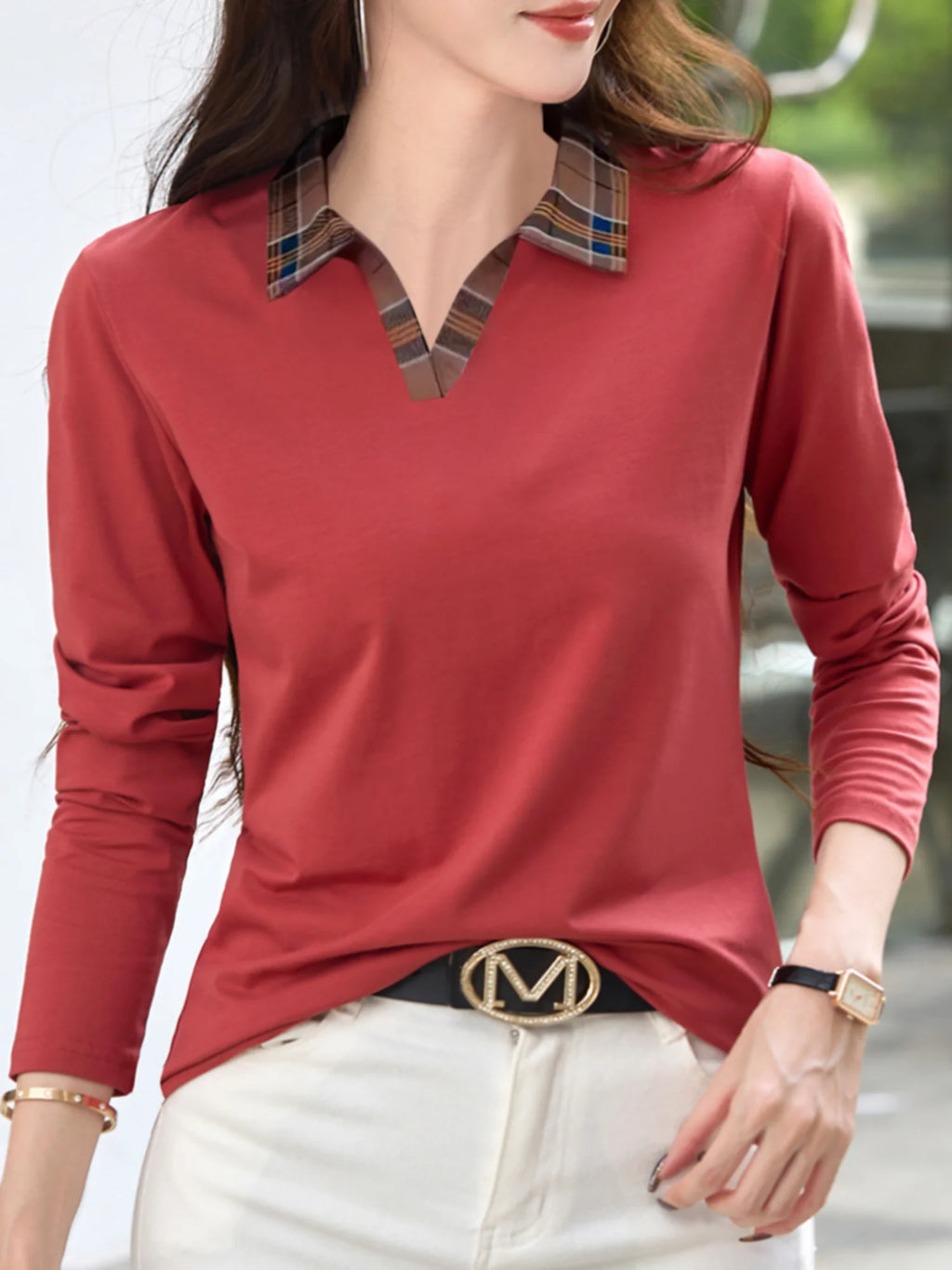Women's solid color POLO shirt