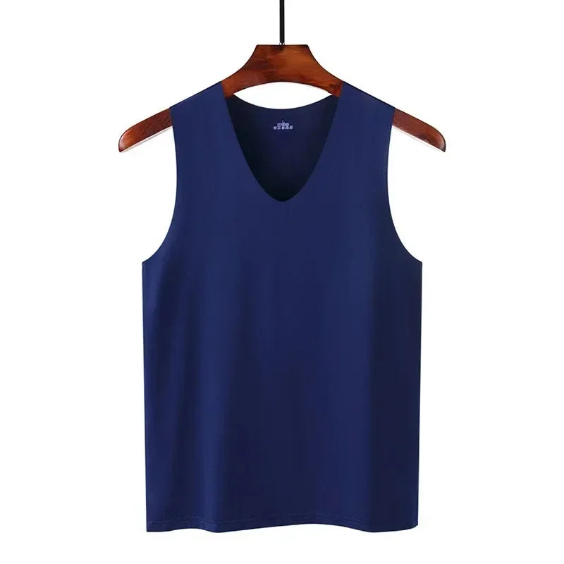 Silk Tank Tops Seamless Mens Vest Sleeveless Sport Bodysuit Vest for Men Clothing Plain Casual Summer Tank Undershirts Cool Gym