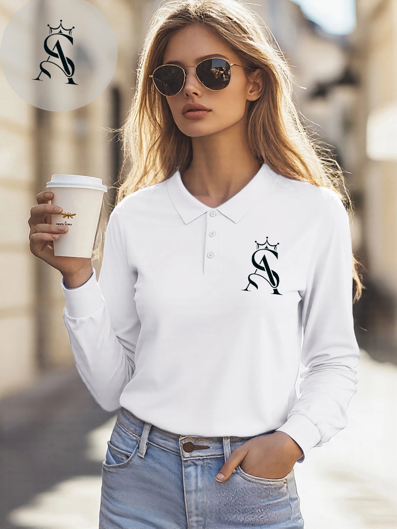 Crown Letter Sa Simple Pattern Polo Shirt Womens Business Golf Shirts Soft Hip Hop Clothes Culture Collar Female Streetwear