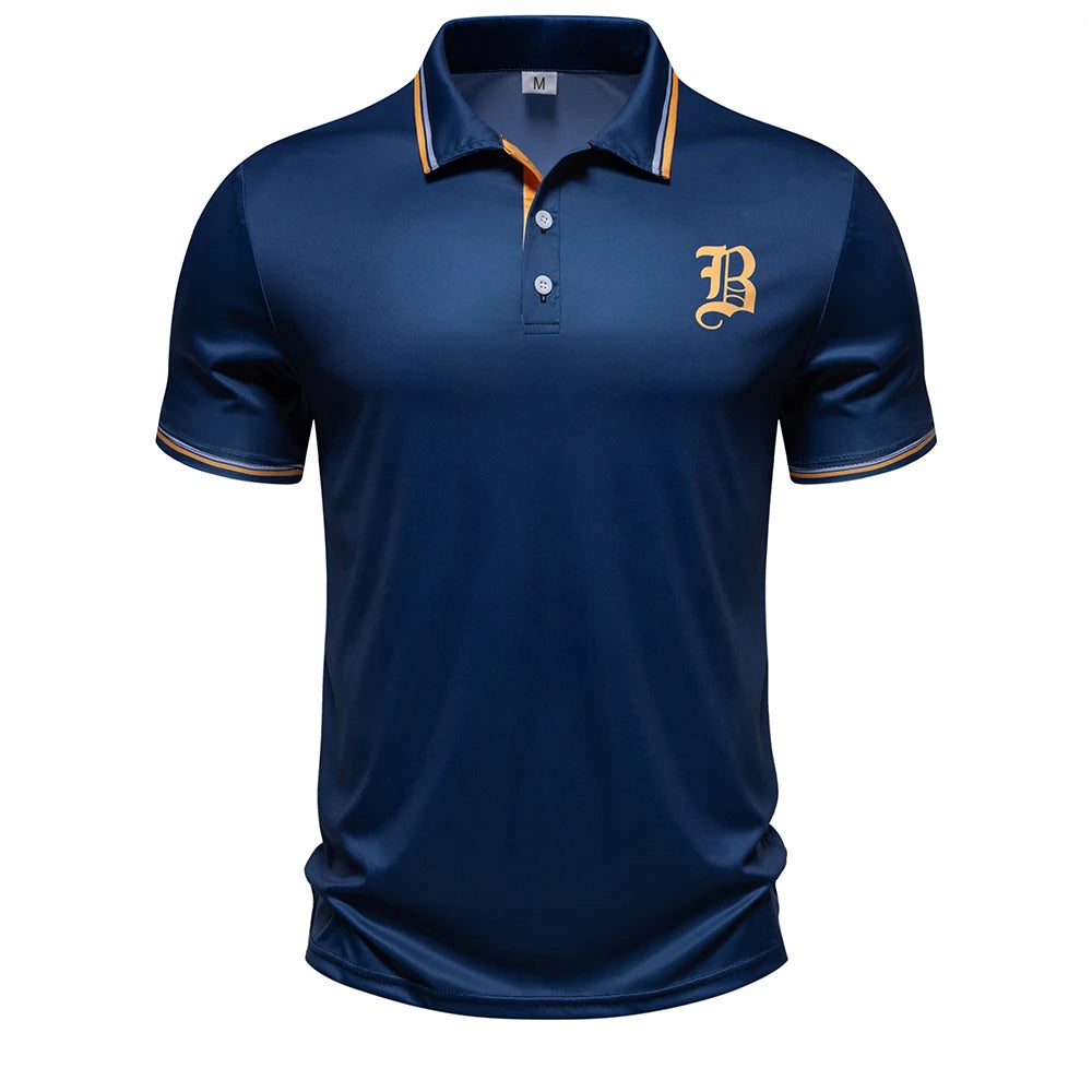 Men's Casual Chest Letter Polo Summer Fashion Top Outdoor Sports Polo  Outdoor Clothing Breathable Quick-Dry Tee for Men