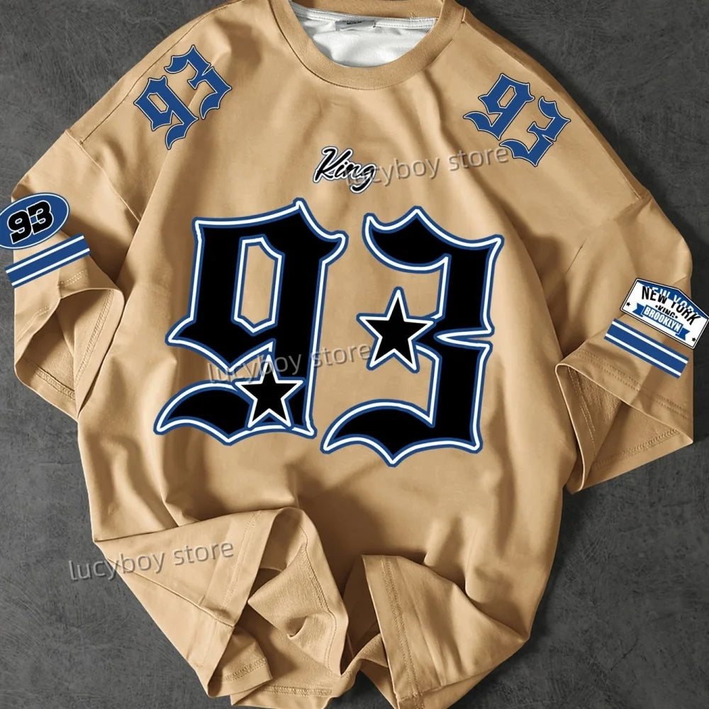 2025 NEW Man O-Neck Sportwear Racing Football Tee Mens KING NO.93 Printed Short Sleeve T Shirt Vintage Casual Tops Men Clothes