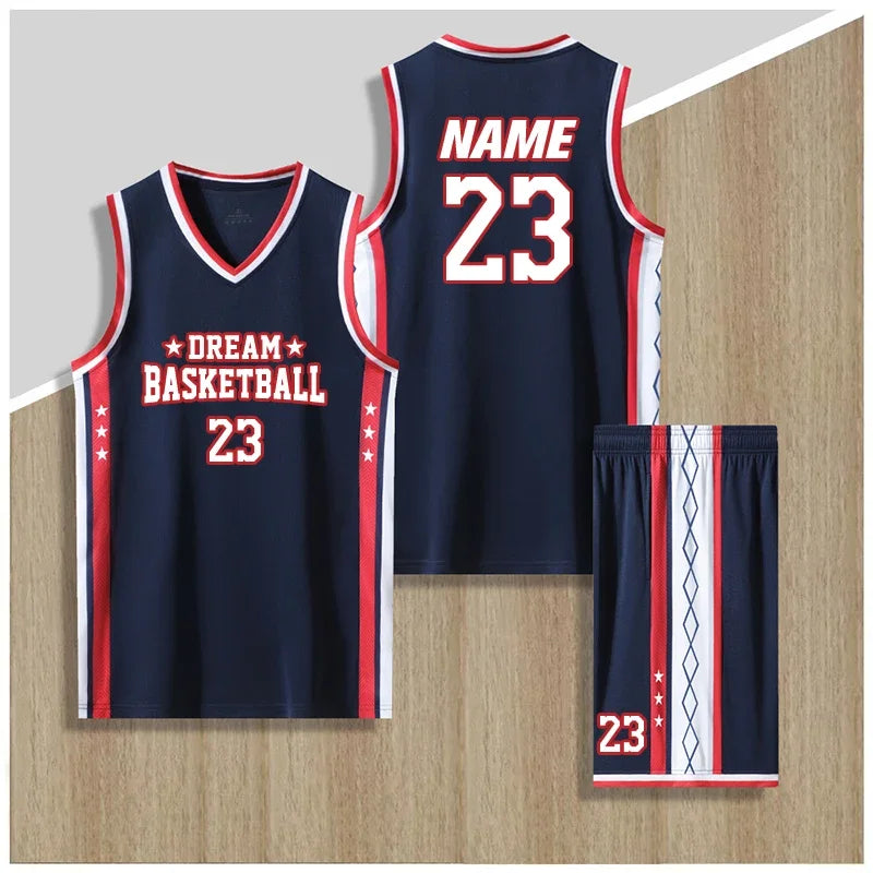 Boys Basketball Uniforms Custom 100% Polyester Mesh Throwback Breathable Kids Basketball Jersey Quick Dry Basketball Shirts 2302