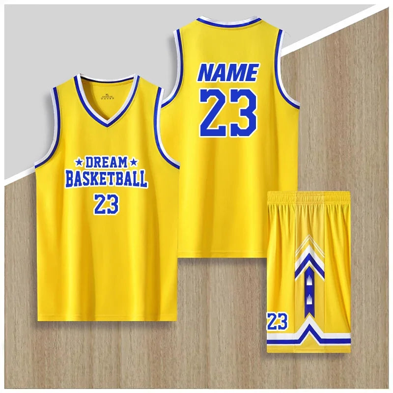 Boys Basketball Uniforms Custom 100% Polyester Mesh Throwback Breathable Kids Basketball Jersey Quick Dry Basketball Shirts 2302