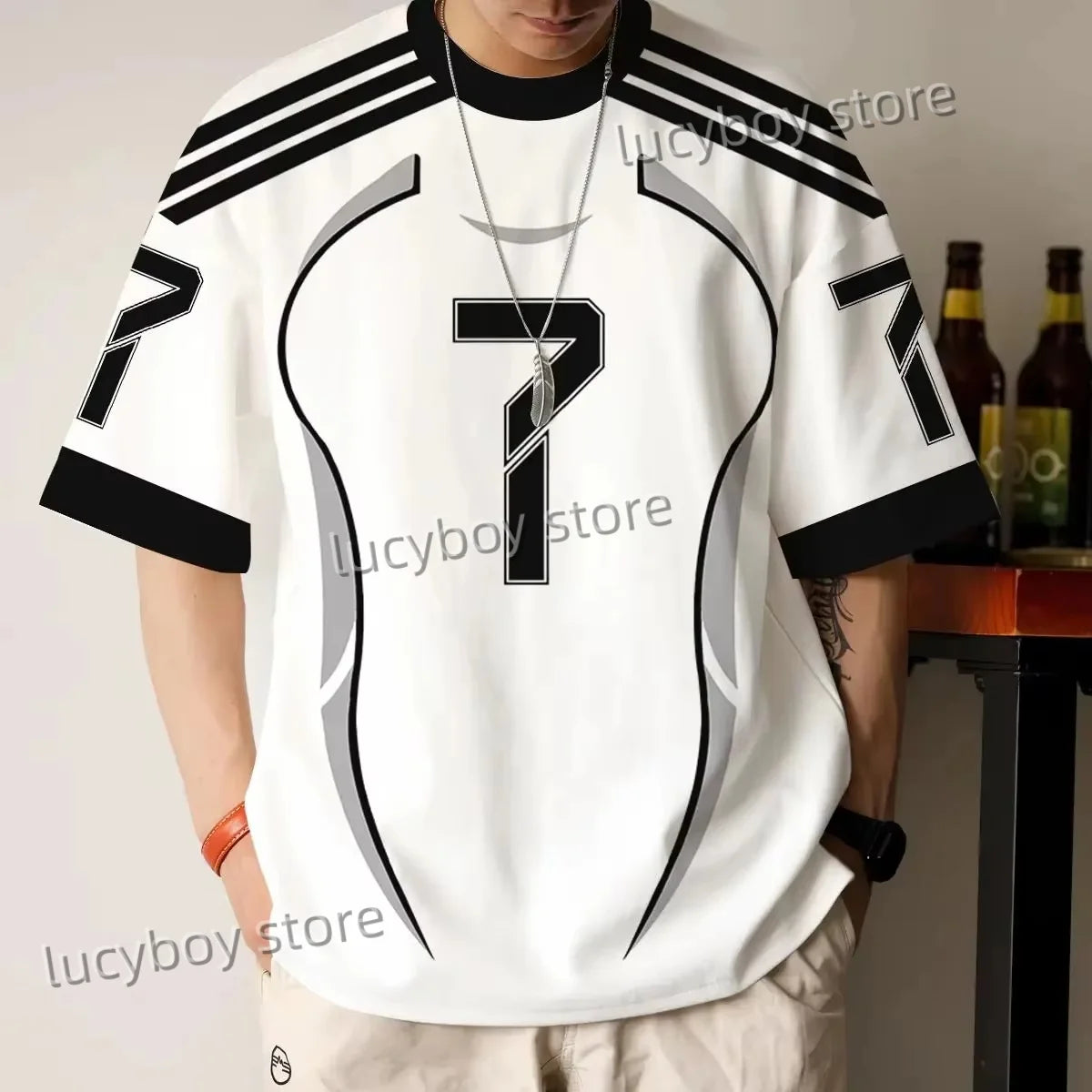 American Style Mens Number Print  Training T-Shirt Man Round Neck Sportwear Football T-Shirt Vintage Oversize Tops Men Clothing