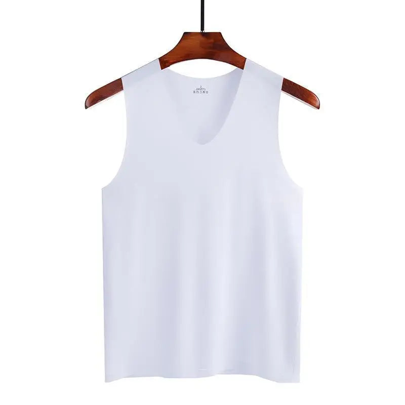 Silk Tank Tops Seamless Mens Vest Sleeveless Sport Bodysuit Vest for Men Clothing Plain Casual Summer Tank Undershirts Cool Gym
