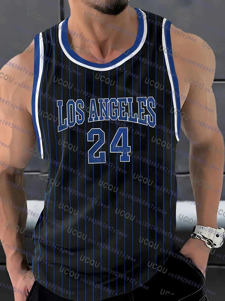 New Los Angeles NO.24 Basketball Jersey Top Men's Sleeveless Sport Vest Summer Casual Running Outdoor Activities Oversize Vest