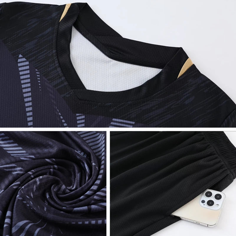 Short Sleeve Volleyball Jersey Set Men Volleyball Uniform V-neck Shirt Double Pockets Shorts Kit Volleyball Training Suit Custom