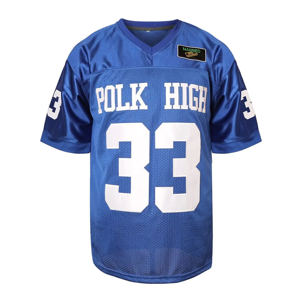 Sport  #33 Polk High Movie Football Jersey Stitched Blue S-3XL High Quality Al Bundy Top Shirt