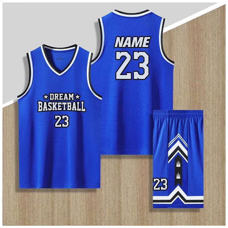 Boys Basketball Uniforms Custom 100% Polyester Mesh Throwback Breathable Kids Basketball Jersey Quick Dry Basketball Shirts 2302