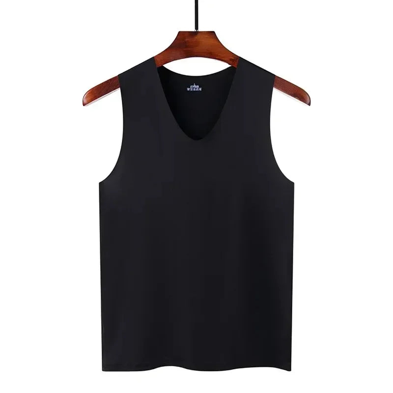 Silk Tank Tops Seamless Mens Vest Sleeveless Sport Bodysuit Vest for Men Clothing Plain Casual Summer Tank Undershirts Cool Gym