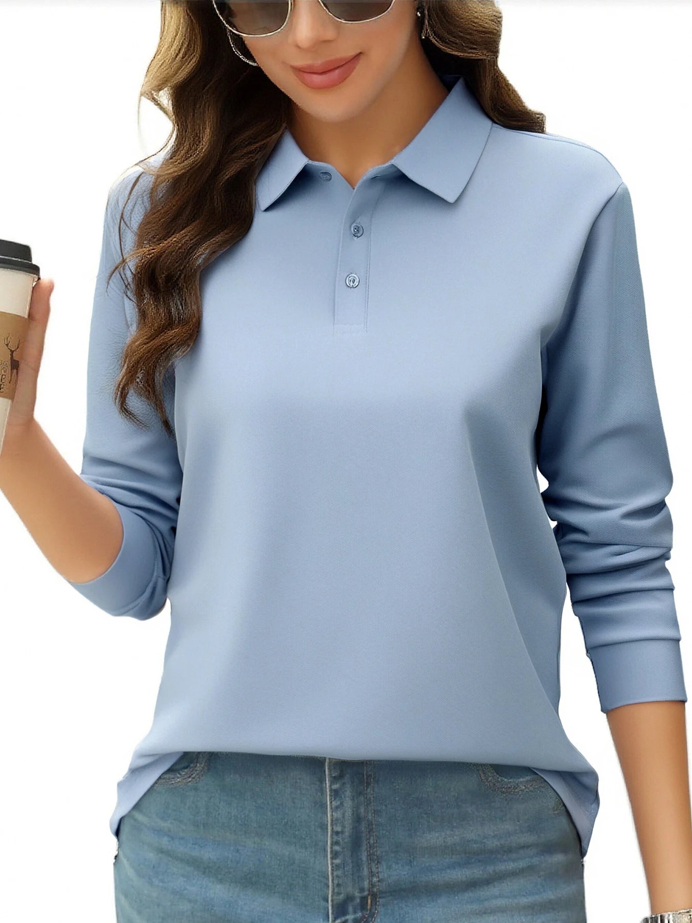 Solid Color Autumn Womens T-Shirt Soft Comfortable Polo Shirt All-Match Lapel Streetwear Unisex Hip Hop Woman Long Sleeve