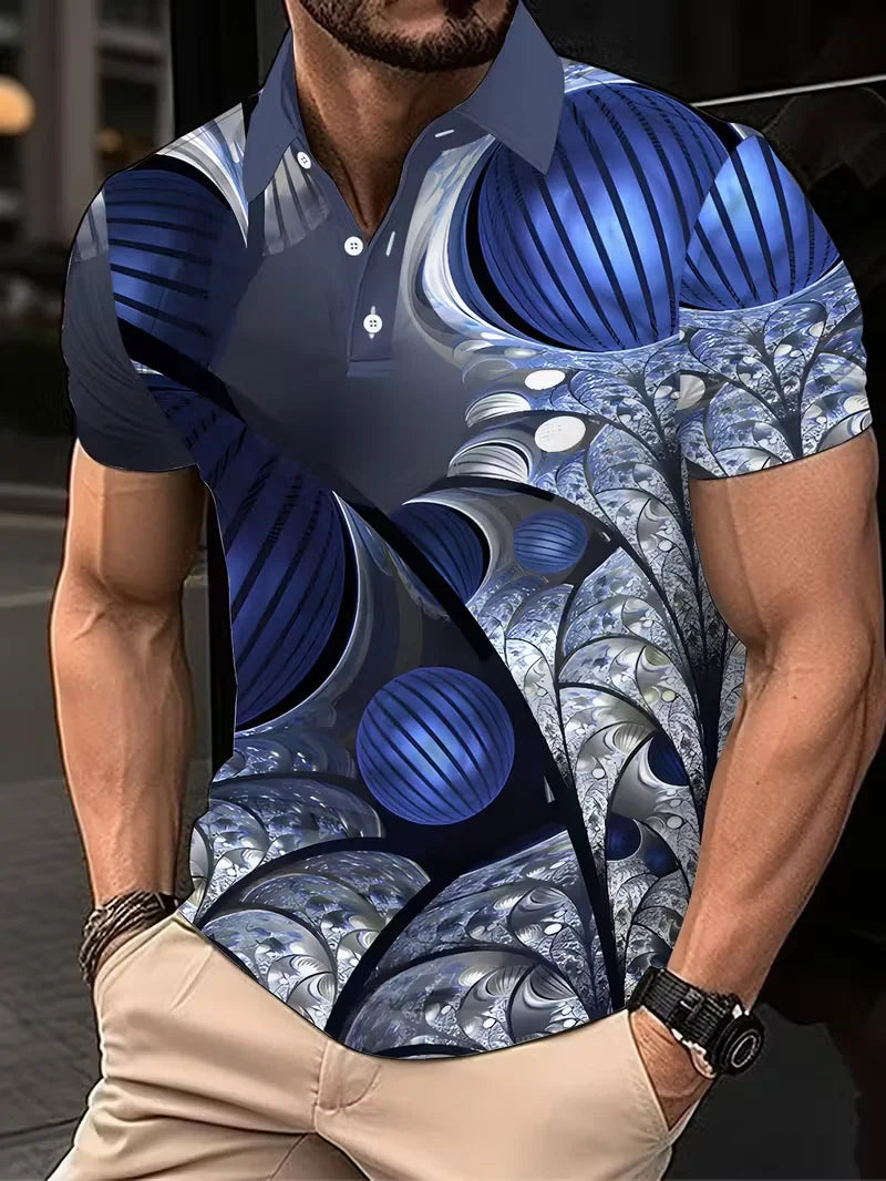 Fashionable 3D men's polo shirt short sleeved summer men's top fashionable men's clothing casual men's clothing