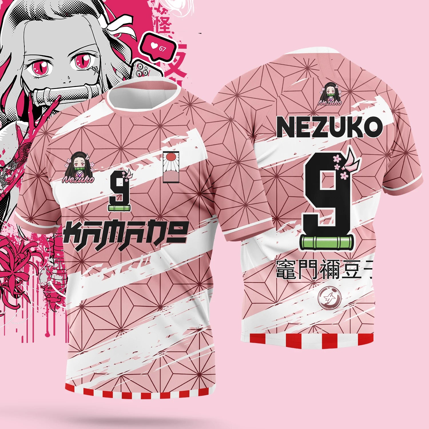New Anime  Demon Slayer  Jersey Tanjirou maillot   Casual and breathable t-shirt for adults and children in summer roleplay