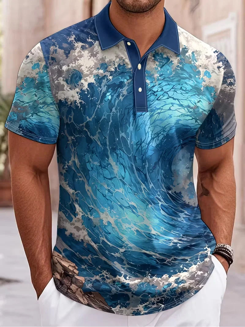 Fashionable 3D men's polo shirt short sleeved summer men's top fashionable men's clothing casual men's clothing